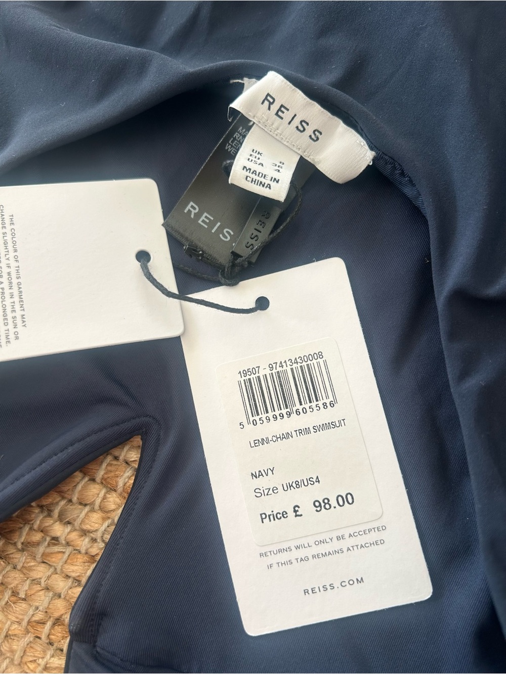 Reiss Deep Navy V-Neck Halter One-Piece Swimsuit - Picture 10 of 13